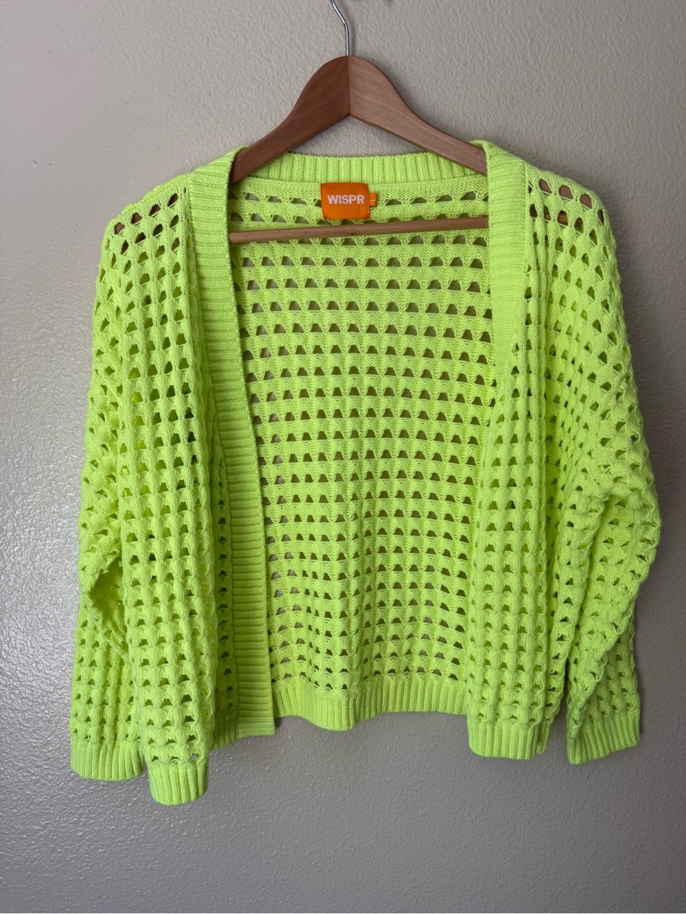 WISPR Pointelle Neon Green Open-Knit Women's Cardigan Sweater